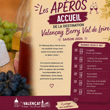 ? Les Apéros-Accueil continuent en août ! 

Envie de découvrir les pépites de notre territoire dans une ambiance conviviale ? Rejoignez-nous lors de nos Apéros-Accueil !

Au programme :
 Des idées de visites et de sorties
   Les bonnes adresses à ne 